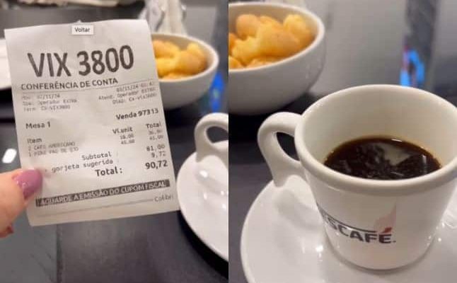 DINHEIRO“Cafezinho” a R$ 90 no Aeroporto de Vitória gera indignação nas redes
