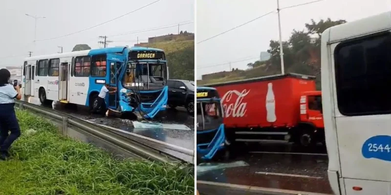 Ônibus do Transcol se envolvem em acidente em Viana